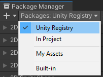 Rejestr menedżera pakietów Unity
